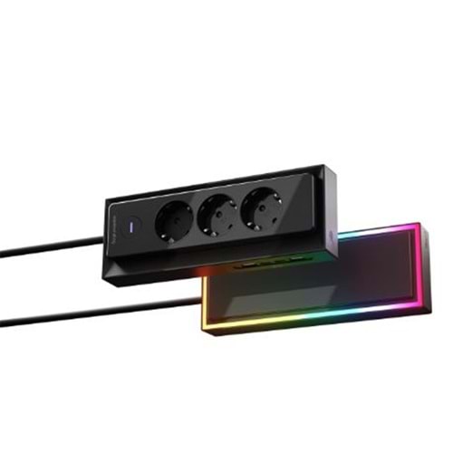 S-link PRZ05 3 Soketli 2 USB 2 Type-C PD20 2M 306 Joule Tam Bakır Gaming Siyah Akım Korumalı Priz