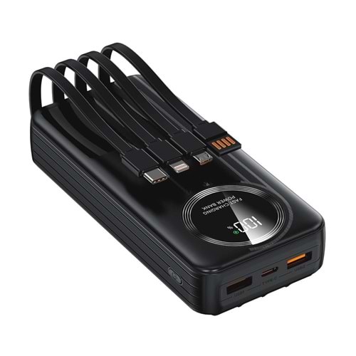 S-link IP-G220 20000mAh PD20W+QC3.0 Dahili Kablolu Siyah LCD Taşınabilir Pil Şarj Cihazı Powerbank