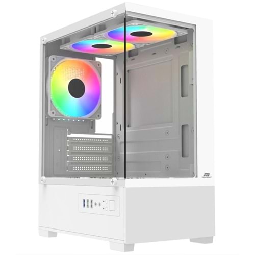 PowerBoost PB-M5001W 500w 3-12cm Rainbow Fanlı USB 3.0 Seaview M-ATX Gaming Beyaz Kasa