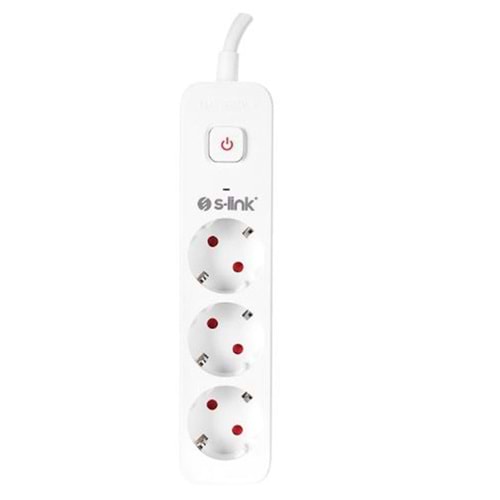S-link SPG301S 1.5m 3x1.5mm 100 yüzde Bakır 750 Joule 3 lü Anahtarlı Akım Korumalı Priz
