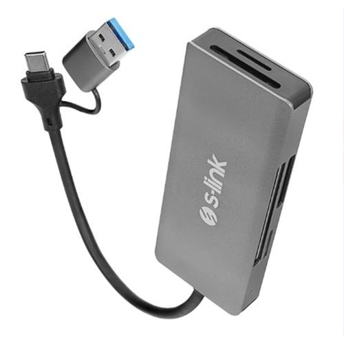 S-link SL-CR51 TypeC ve USB3.0 CF, SD, M2, Micro SD, MS 5 in 1 Metal Kart Okuyucu