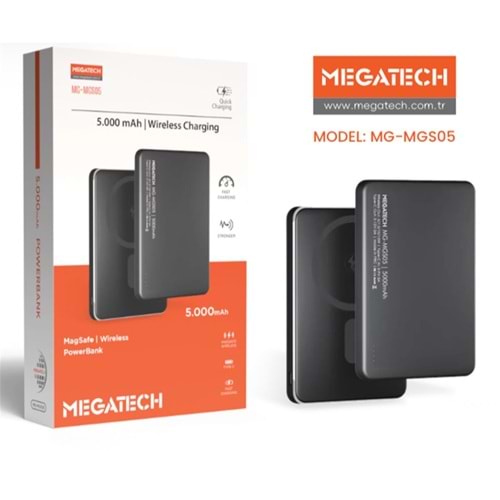 Megatech MG-MGS05 5.000 Mah Siyah Powerbank Magsafe Wıreless (Hızlı Şarj)