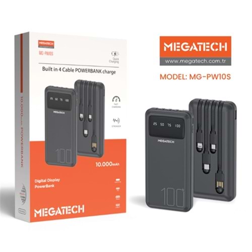 Megatech MG-PW10S 10.000 Mah Siyah Powerbank Digital Gösterge Hızlı Şarj 