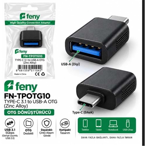 Feny FN-TPOTG10 Type-c 3.1 To Usb-A Çinko Alışımlı Çevirici