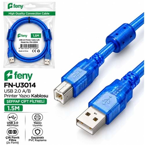 Feny FN-u3014 1.5mt Usb 2.0 Yazıcı Kablosu Çift Filtreli 