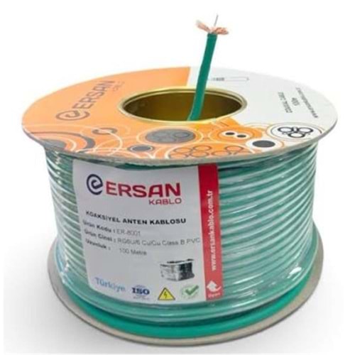 Ersan RG 6-U6 Cu - Cu Class B PVC 100 Metre Yeşil Uydu Kablosu