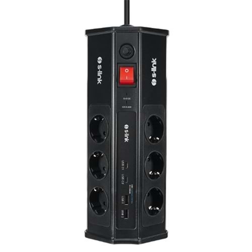 S-link PRZ03 PrizHive 3M 630 Joule 1.5mm 2 USB 2 TypeC 2.4A-5V 500V 6000V 6lı Akım Korumalı Priz