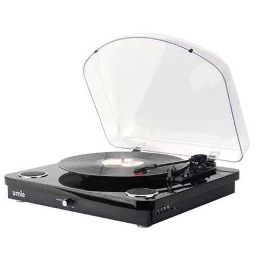 UMİE Bemol Siyah Piano Kaplama 10W BT İN, BT OUT, RCA, USB Özellikli Nostaljik Pikap