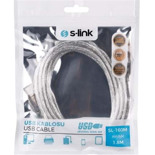 S-link SL-165M Usb AM TO AM 3m Şeffaf Kablo