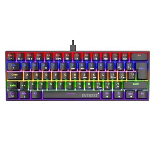 Everest Amber Siyah Type-C Bağlantılı RGB Ledli Mekanik Gaming Oyuncu Klavye Q Red Switch