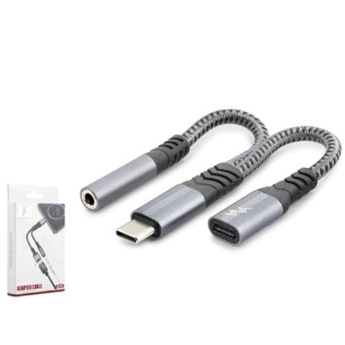 HADRON GJ018 Type-C 3.5 mm Araç Şarj Ses Ayırıcı Kablo Siyah