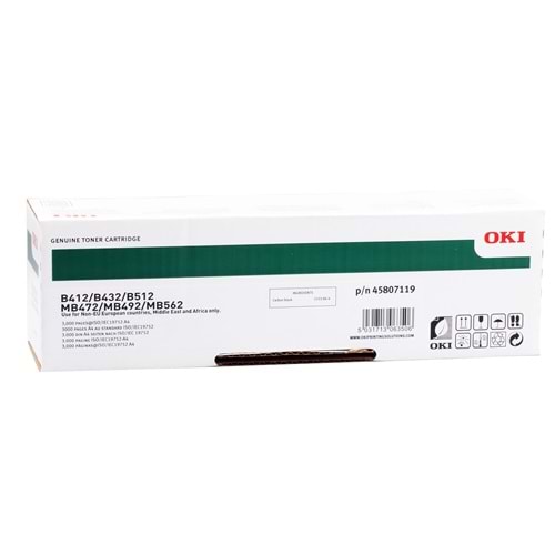 OKI 45807102 YAZICI TONERİ SİYAH - B412 B432 B512 MB472 MB492 MB562 - 3.000 SAYFA