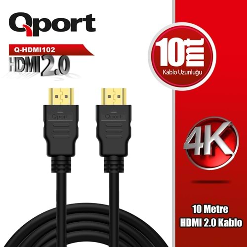 QPORT 10metre Q-HDMI102 HDMI Kablo 3D Gold 2.0V 4K 60HZ
