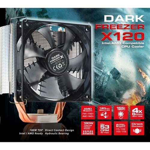 DARK 120mm Freezer X120 DKCCX120 LED Hava Soğutmalı AM5-1851p İşlemci Fanı