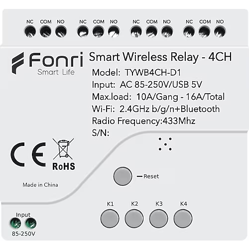 FONRI WF3-TM4-0201-01 Wi-Fi + Zigbee 4 Kanal Bağımsız Kontrol Kablosuz Akıllı Röle