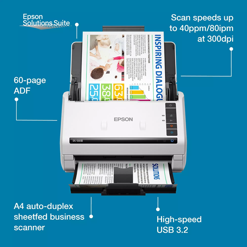 EPSON DS-530III A4 Workforce 40ppm 60sayfa kapasiteli Dublex Döküman Tarayıcı USB 2.0