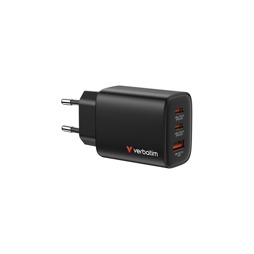 VERBATIM Essentials 32352 GaN Şarj Cihazı 65W - 3 Port - 2x USB-C PD 3.0 65W + USB-A QC 3.0 18W