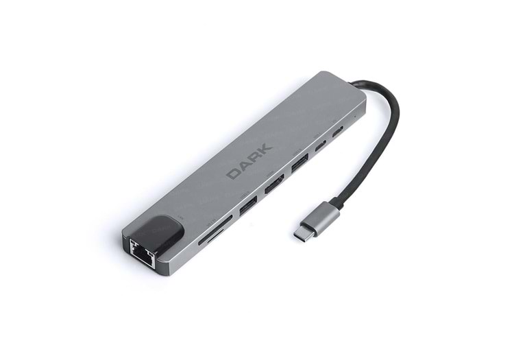 Dark DK-AC-U31X40 USB 3.1 Type-C 8 in1 Ether-HDMI-TF SD Kart Okuyucu- USB 3.0-USB-C&USB-C PD Hub