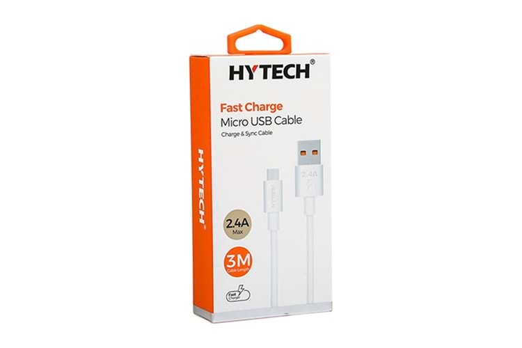 Hytech HY-X893 3m 2.4A Usb to Micro Usb Beyaz Data + Sarj Kablosu