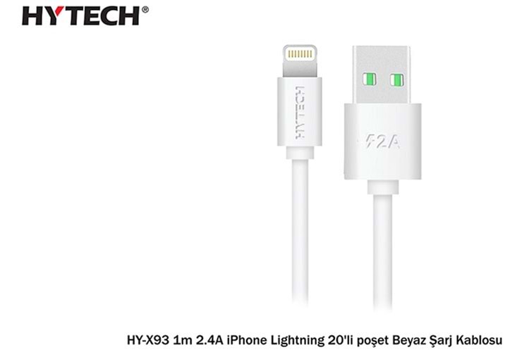 Hytech HY-X93 1m 2.A iPhone Lightning Beyaz Şarj Kablosu 