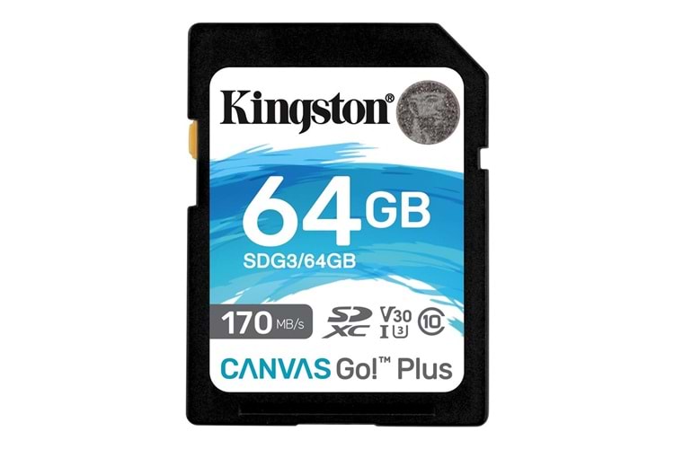 Kingston SDG3-64GB 64GB SDXC Canvas Go Plus 170R C10 UHS-I U3 V30 Hafıza Kartı