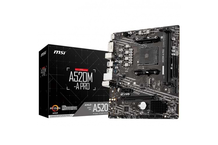 Msi A520M-A PRO AMD A520 Soket AM4 DDR4 4600(OC)MHz mATX Gaming Anakart