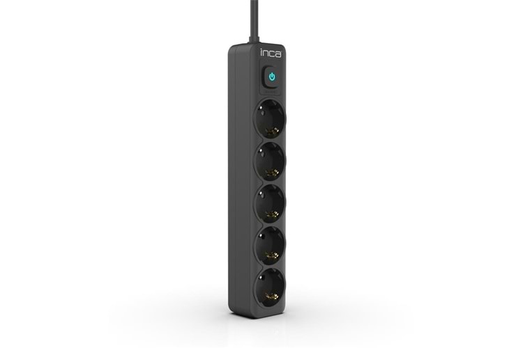 INCA IPW-44SY 5li Akım Korumalı Led Tuşlu Priz 1,5M Siyah