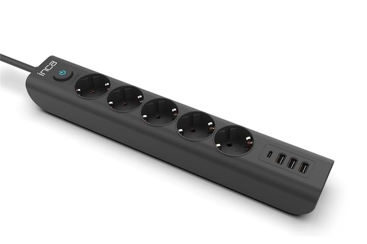 INCA IPW-44TU 5li 1,5mt Siyah 3Usb+Typ-C Akım Korumalı Led Tuşlu Priz 