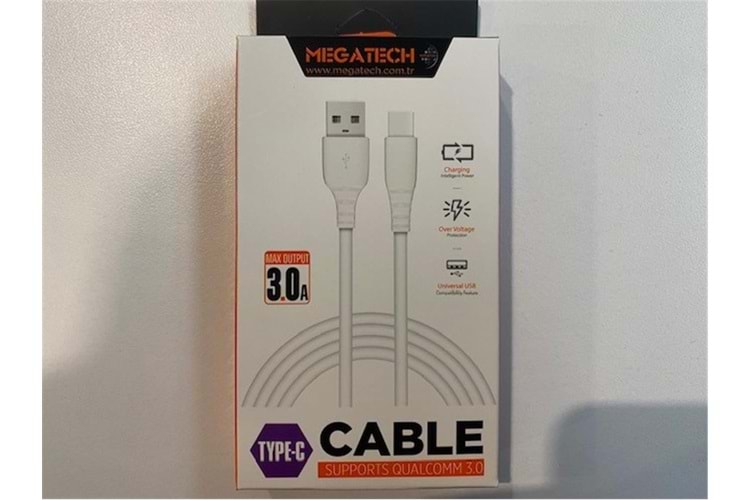 Megatech CHC65 3.0a 1mt Beyaz Usb Type-c Şarj Kablosu