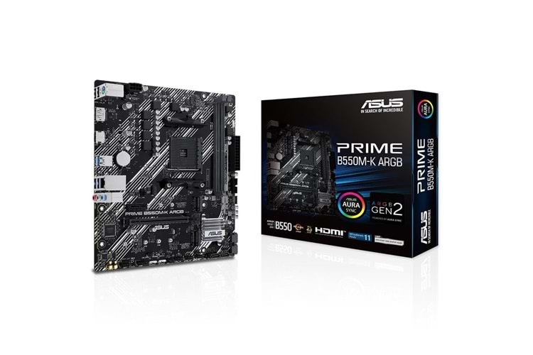 Asus Prime B550M-K ARGB 5100MHz (OC) DDR4 Soket AM4 M.2 HDMI mATX Anakart