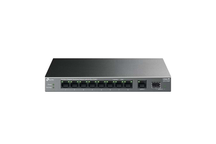 Tp-Link LS1210GP 8 Port Poe+ 10-100-1000 Mbps + 1 Port SFP Switch Metal Kasa