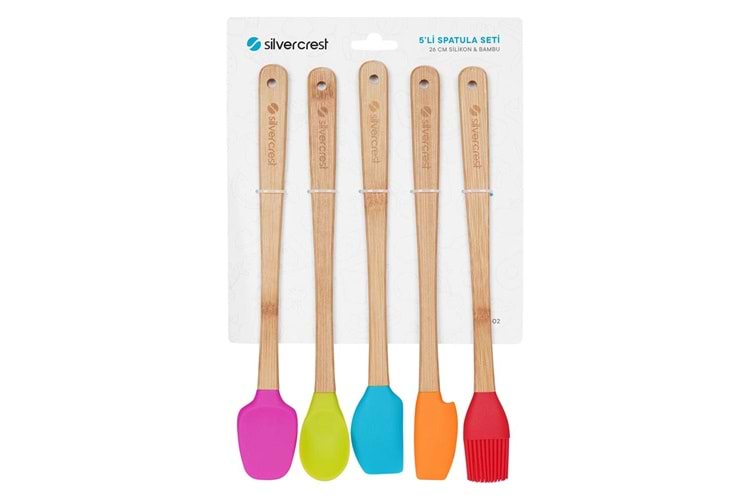 Silver Crest SPT-02 5 Li Renkli 26CM Uzun Silikon Bambu Spatula Seti
