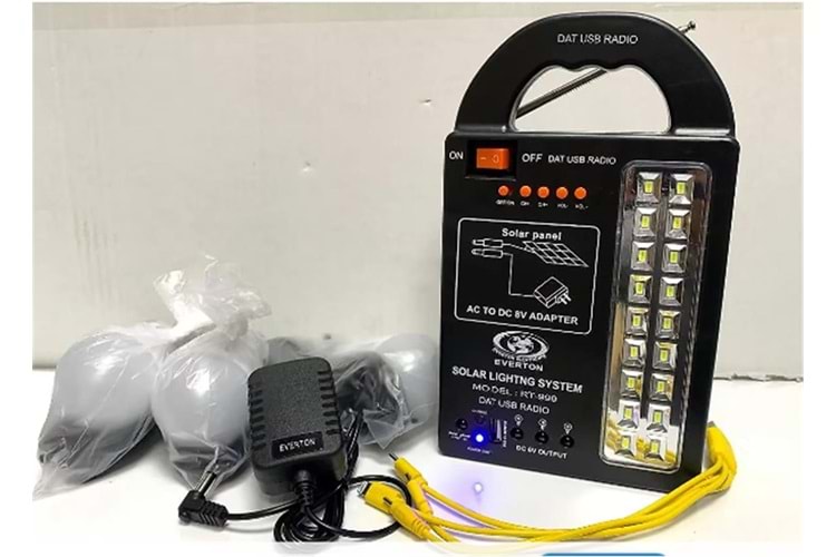 Everton Rt-999 SolarPanelli -Ledli Güneş Enerjili Radyo Usb- 3 Adet Ampul Şarjlı (Solar 9V-3.5W)