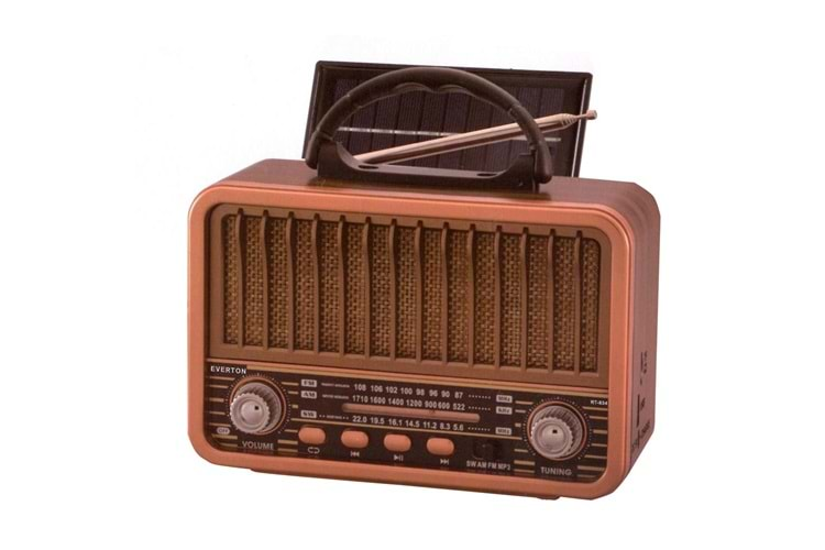 Everton Rt-834 radyo-TF card-usb-Kumandalı Nostaljik Radyo Solar Güneş Panelli