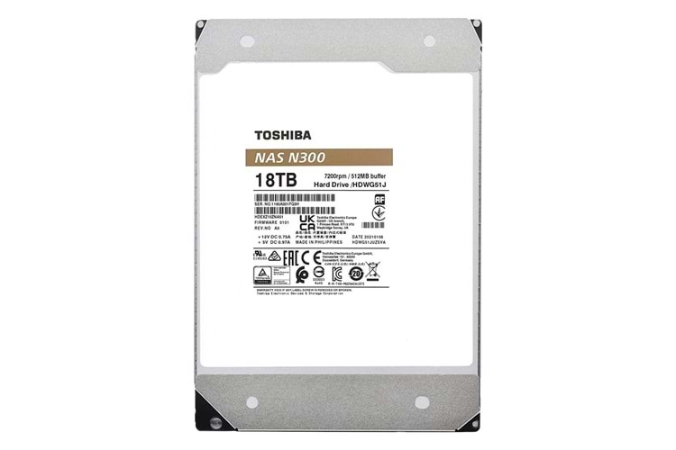 Toshiba 18TB N300 HDWG51JUZSVA 7200 Rpm 512MB Sata-3 Nas Diski