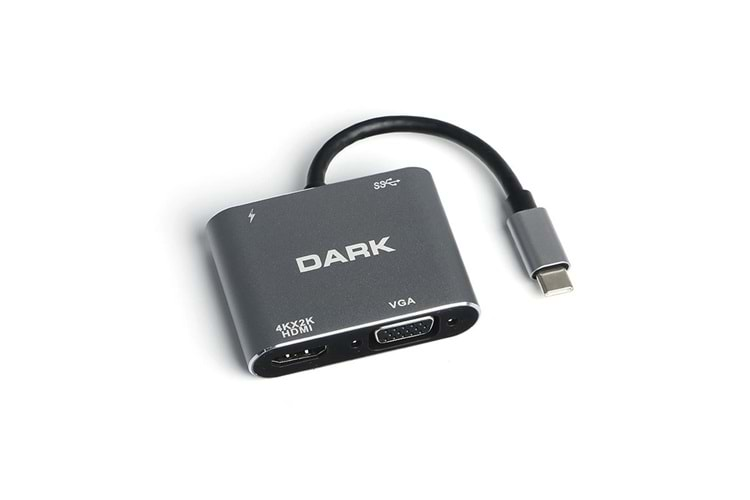 Hytech HY-USBC80 4K@30Hz Gri Metal 2xUSB3.0 1xHDMI, 1xPD 10-100-1000M Type C Adaptör