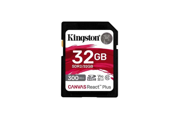 Kingston SDR2-32GB Canvas React Plus SDHC UHS-II 300R-260W U3 V90 for Full HD-4K-8K Hafıza Kartı