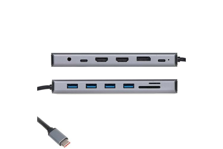 Vcom CU4706 Type-C To HDMI-2+DP+USB3.0-3+TYPE C+USB2.0+RJ45+SD2.0+TF2.0+PD+DC 3.5mm 13 in 1 Çevirici