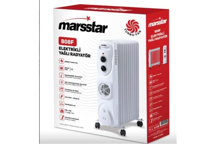 Marsstar B-08F 11 Dilim Yağlı Radyatör 3 Kademe Isı ayarı 2500w Turbo Fan