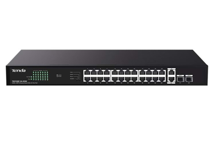 Tenda TEG1128P-24-410W 24 Port Poe+ 10-100-1000 2 Port SFP 2 Port Uplink Switch Çelik Kasa