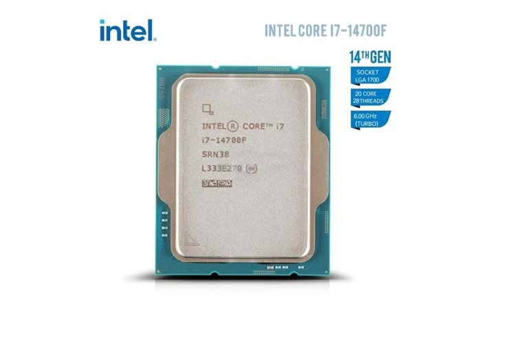 Intel Core i7 14700F TRAY 2.1GHz 20 Çekirdek 33MB L3 Önbellek Soket 1700 Kutusuz İşlemci