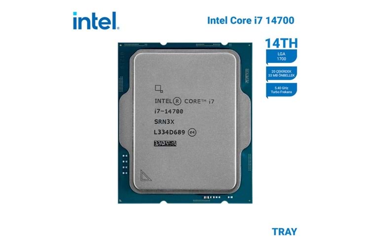 Intel Core i7 14700 TRAY 2.1GHz 20 Çekirdek 33MB Akıllı Önbellek Soket 1700 Kutusuz İşlemci