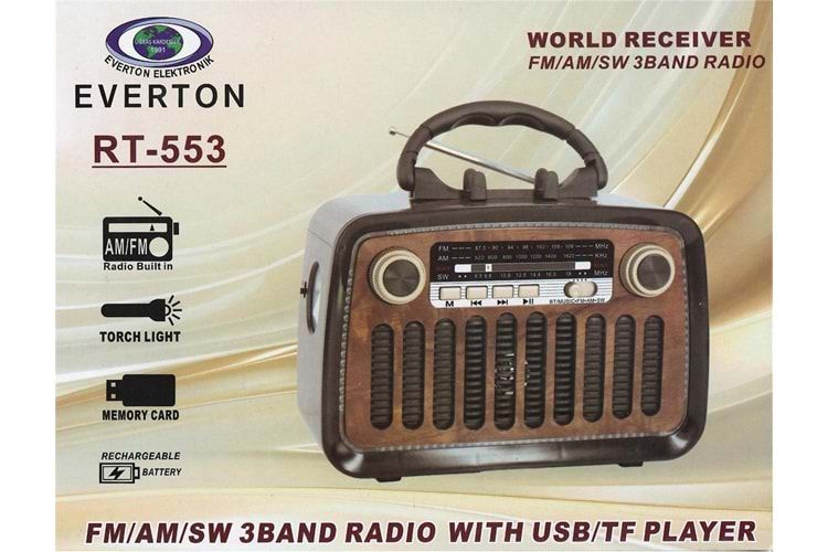 Everton Rt-553 Bluetooth Fm-Usb-Tf-Aux Şarjlı Nostaljik Radyo