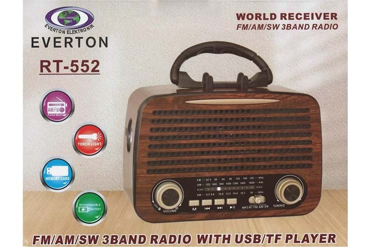 Everton Rt-552 Bluetooth Fm-Usb-Tf-Aux Şarjlı Nostaljik Radyo