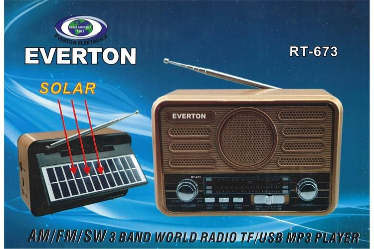 Everton Rt-673 Bluetooth Fm-Usb-Tf-Aux Şarjlı Solar Nostaljik Radyo