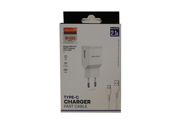 Megatech MT-EC03 2.1A Micro Usb TYPE-C Kablo+ Ev Şarj Adaptörü Hızlı Şarj