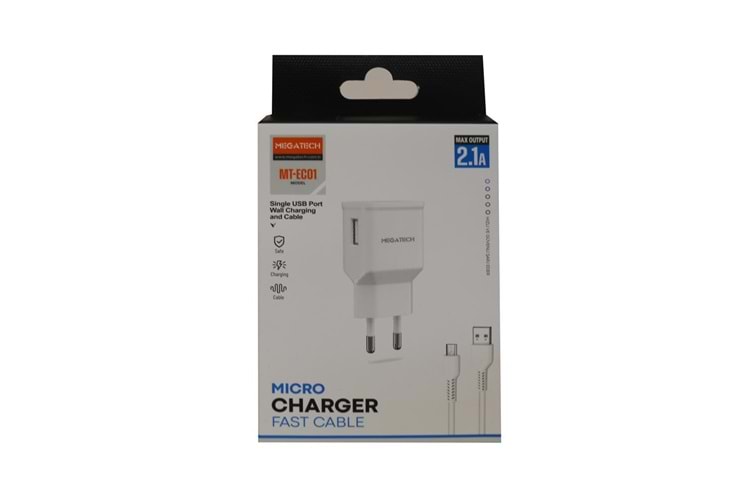 Megatech- EC01 2.1A Ev Şarj+ Micro Kablo Hızlı Şarj