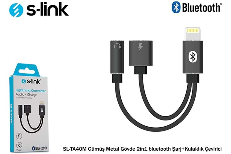 S-link SL-TA40M Lightning Gri Metal 2in1 bluetooth Şarj+Kulaklık Çevirici