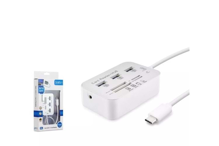 HADRON HDX7029 TYPE-C HUB COMBO 3-USB3.0 + MS + SD + M2 + TF 20CM 7IN1 BEYAZ