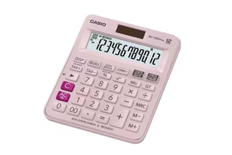 Casio MJ-120D Plus Pembe İşlem Kontrollü 12 Hane Masa Üstü Hesap Makinesi